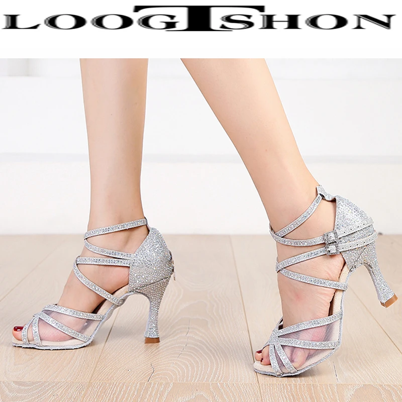 Loogtshon Dance Shoes for Women Ballroom Latin shoes Ladies Modern Tango Dancing Performance Shoes Salsa Sandals 7.5CM Heel