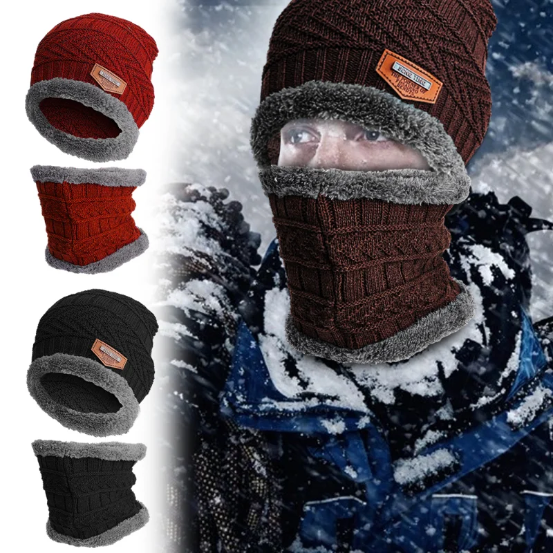 Gorros de invierno, gorro de punto para hombres y mujeres, gorro de terciopelo, bufanda de lana Coral, gorro para montar al aire libre, gorro protector de cuello de terciopelo grueso cálido