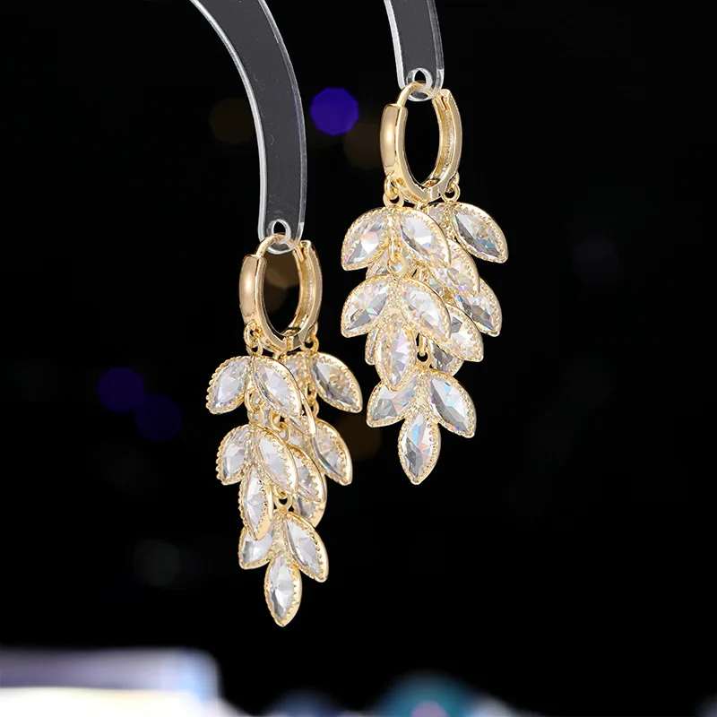 

Unique Design Sense Light Luxury Wheat Spike Zircon Tassel Versatile Elegant Fashion High-end Earrings Wholesa