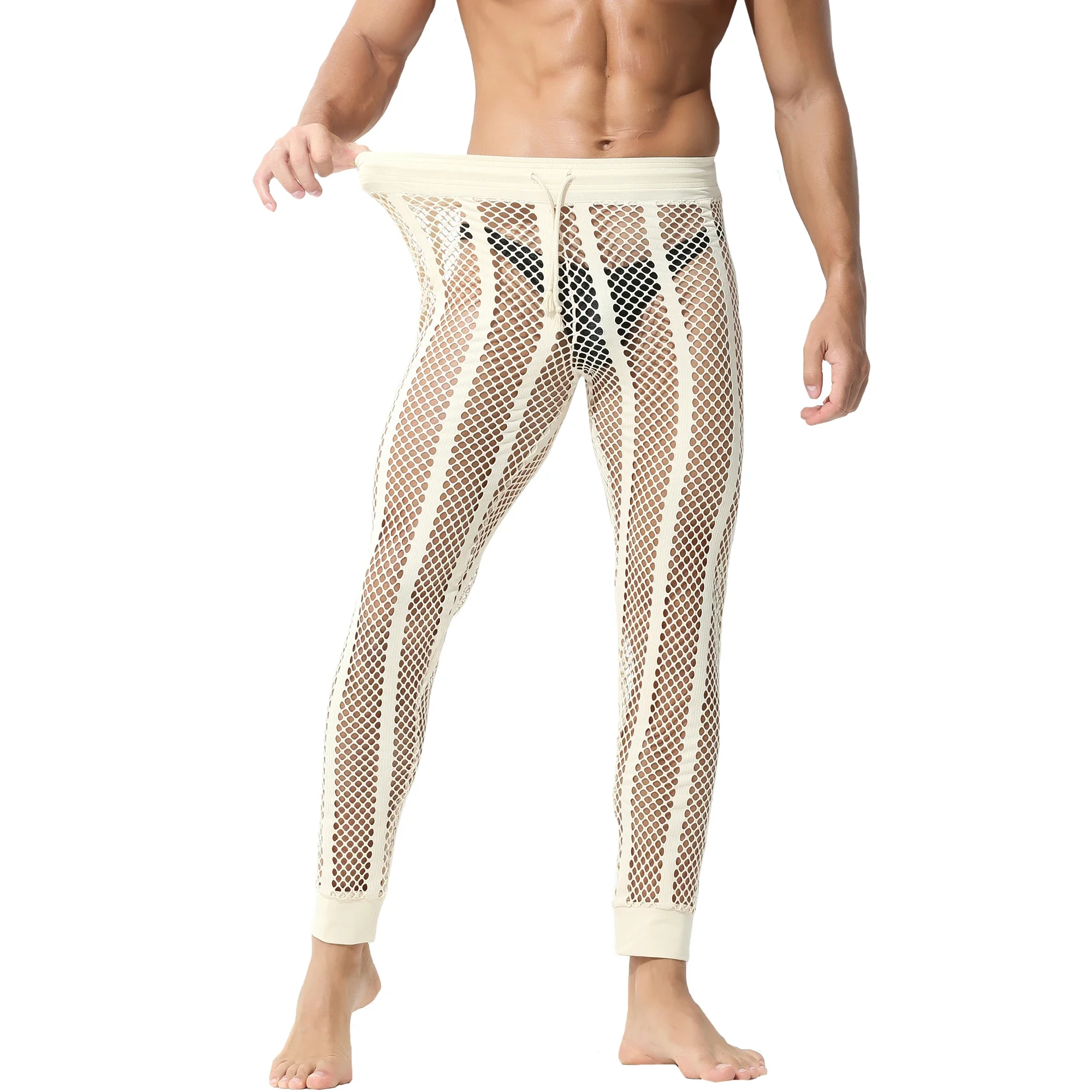 Men Sexy Mesh Tights Running Sport Casual Legging Long Pant Fitness Men Skinny Leggings Homewear See Through Pajama Pants Romper