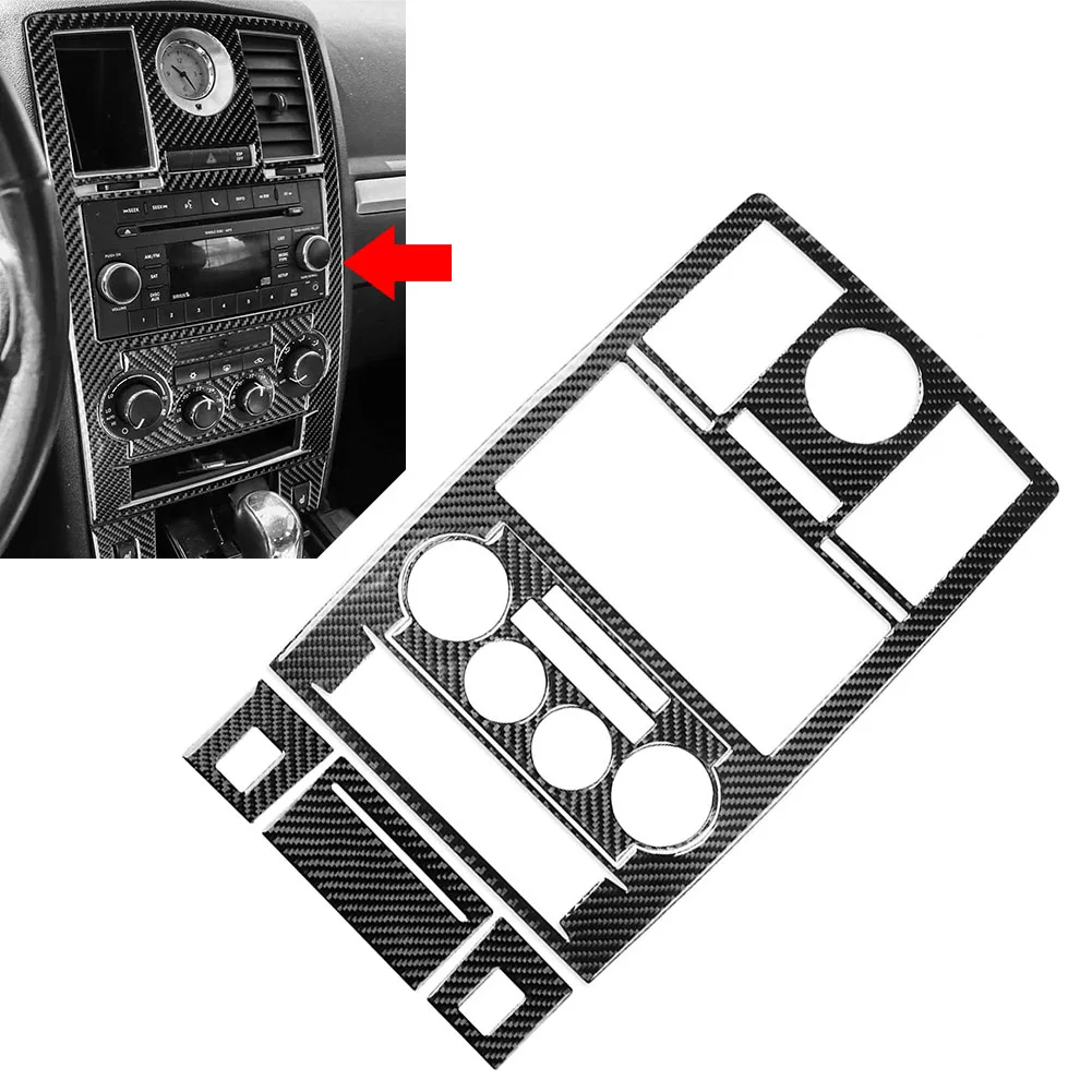 CD Panel Cover Climate Control Center Console 5Pcs For Chrysler 300 2008-2010 Carbon Epoxy Coating Soft Black