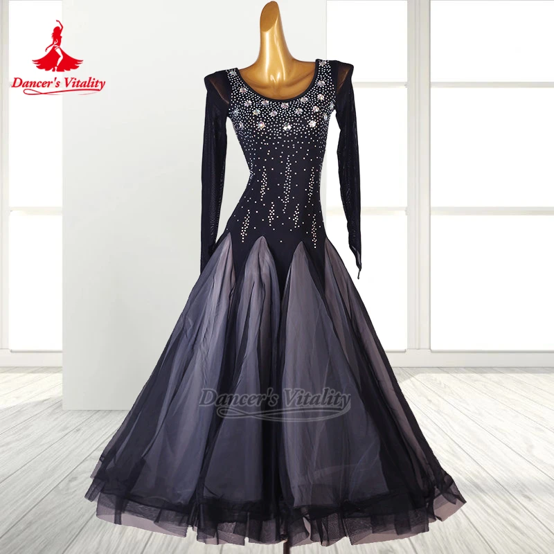 

Профессиональные сетчатые платья для бальных танцев с длинными рукавами, танцевальная жизненная сила, одежда для взрослых и женщин, вальс, одежда для конкурса на заказ