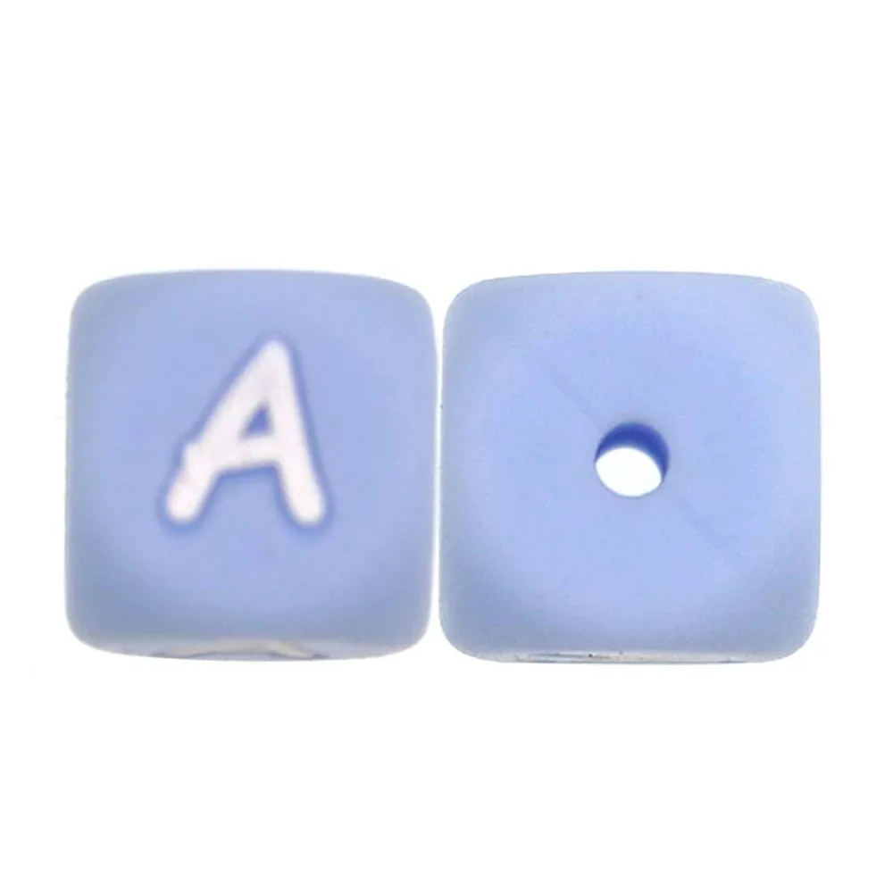 Sunrony 10~100Pcs Silicone Letter Beads 12MM Blue Square Alphabet Spacer Bead DIY Name Bracelet For Jewelry Making image 3
