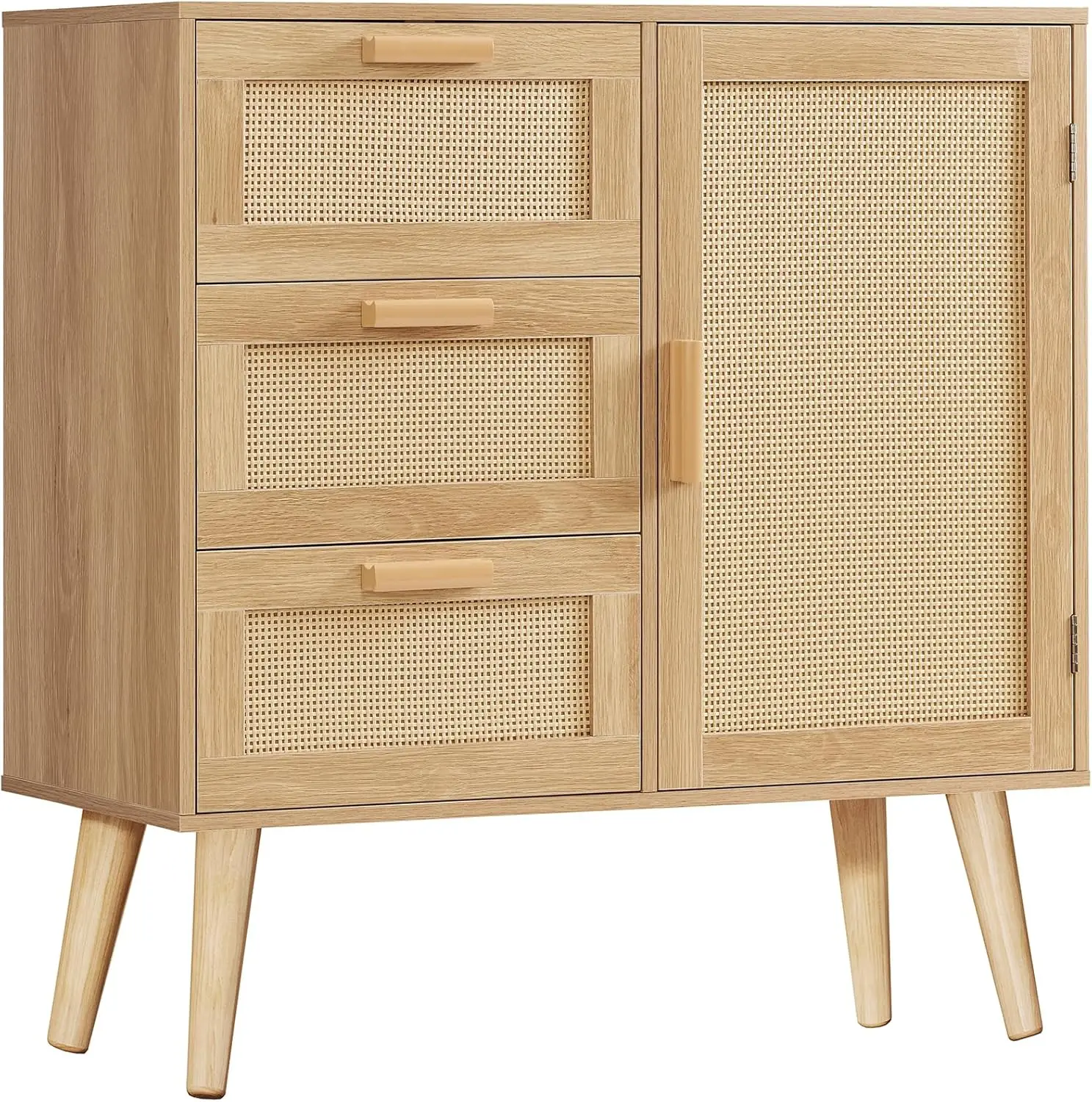 

Storage Cabinet with Rattan Door & 3 Drawers, Adjustable Shelf Sideboard Buffet for Living Room, Dining Room, Entryway, Natural