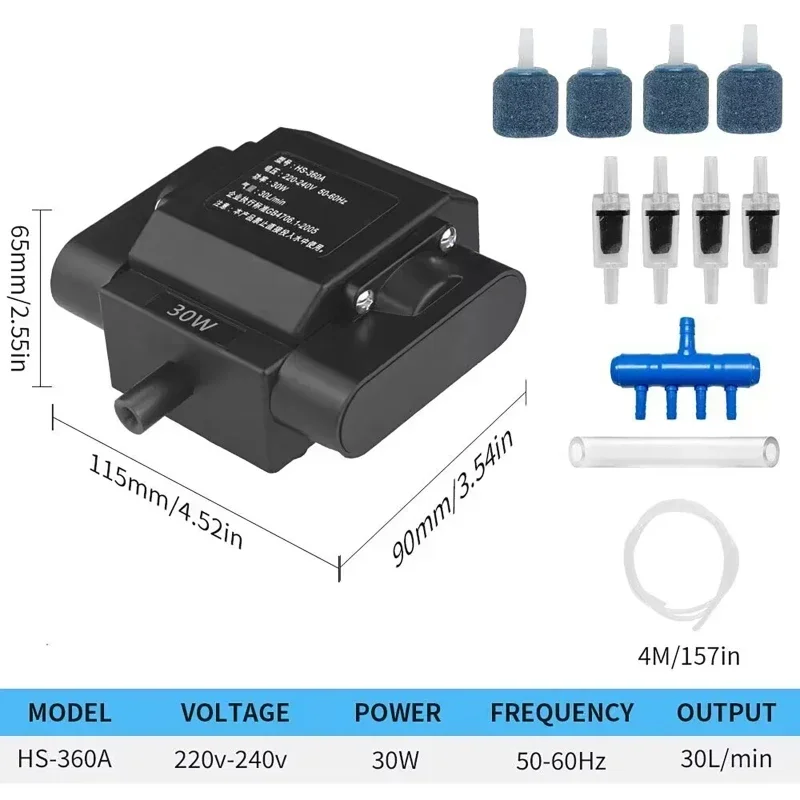 30W Silent  Aquarium Oxygen Air Pump Fish Tank Adjustable Air Volume High Power Oxygenator Air Compressor Aerator 110V/220V