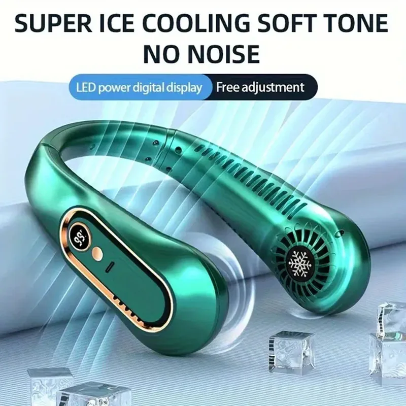 جديد الصيف المحمولة البسيطة معلقة الرقبة مروحة الخالية من الشفرة الرقبة مروحة شاشة ديجيتال قوة مبرد الهواء USB قابلة للشحن مراوح كهربائية