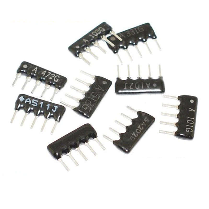 20pcs DIP exclusion Network Resistor array 5pin 220 330 470 510 560 1K 1.5K 2K 2.2K 3.3K 4.7K 5.1K 10K 20K 22K 47K 51K 100K ohm