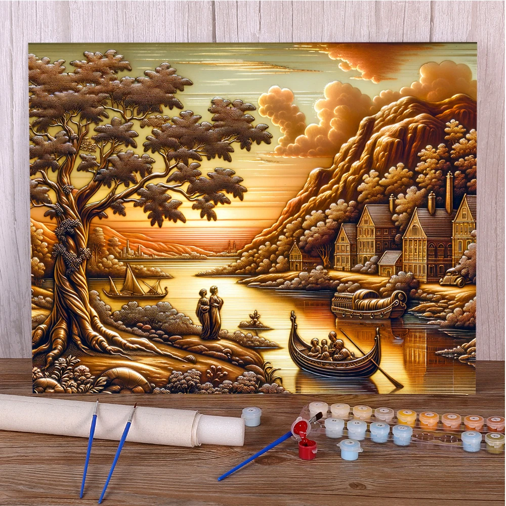 Landscape Sunset River Painting By Numbers Set Acrylic Paints 50*70 Painting On Canvas Loft Wall Picture For Adults Handiwork