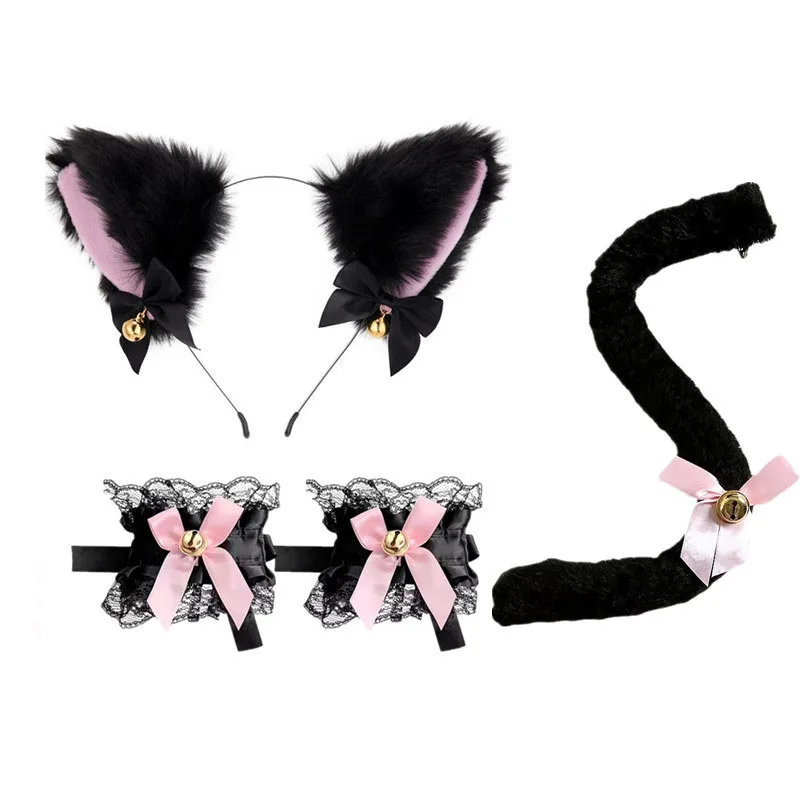 مثير الدانتيل طوق سوار الذيل 4 قطع مجموعة لطيف فتاة القط الأذن عقال عقال دور اللعب الملحقات شرابة غطاء الرأس اللباس مجموعة #6