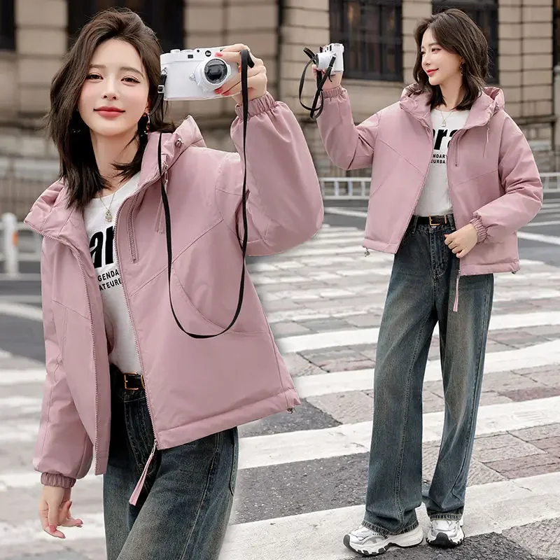 

Осень-зима 2022, новая женская пуховая хлопковая куртка большого размера, рабочая одежда с капюшоном, короткая куртка