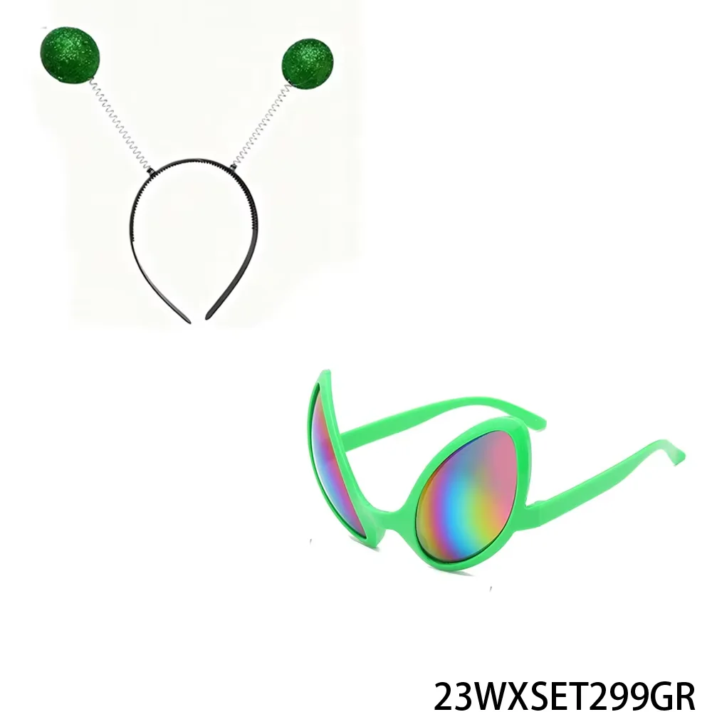 PESENAR Alien Theme Party Accessory Set - Green Glitter Ball Headband & Rainbow Lens Alien Sunglasses image 3