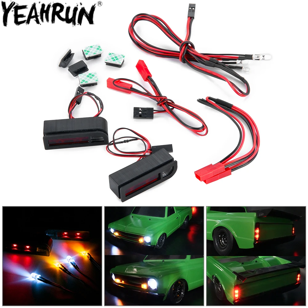 YEAHRUN Front Rear LED Lights & Power Supply Set Headlights Taillights for 1/10 Scale Brushless Truck Drag Slash Upgrade Parts