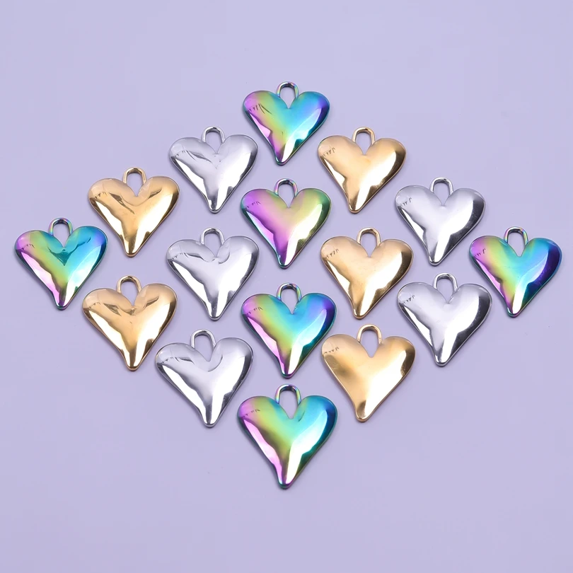 

6pcs/Mix Romantic Love Pendant Rainbow/Silver/Gold Color Stainless Steel Craft Art Charm Materials To Make Bracelets Souvenir