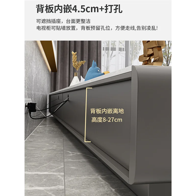 New, solid wood, rock slab, coffee table, TV cabinet, combination, simple, modern, light luxury