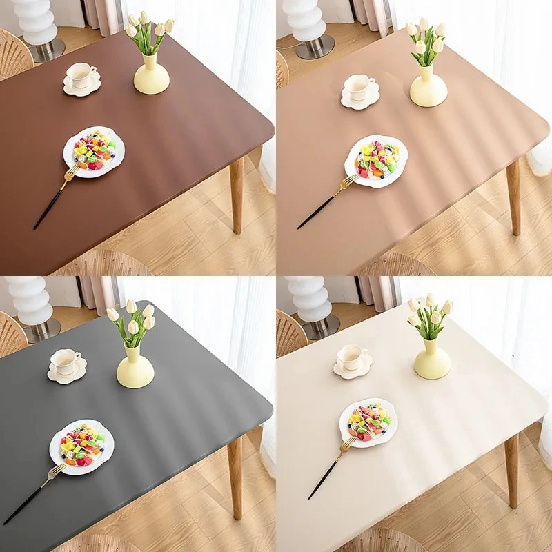 

Solid Color Fitted Rectangle Tablecloth Washable Black Waterproof Polyester Table Cover Elastic Edge Kitchen Dining Picnic Party