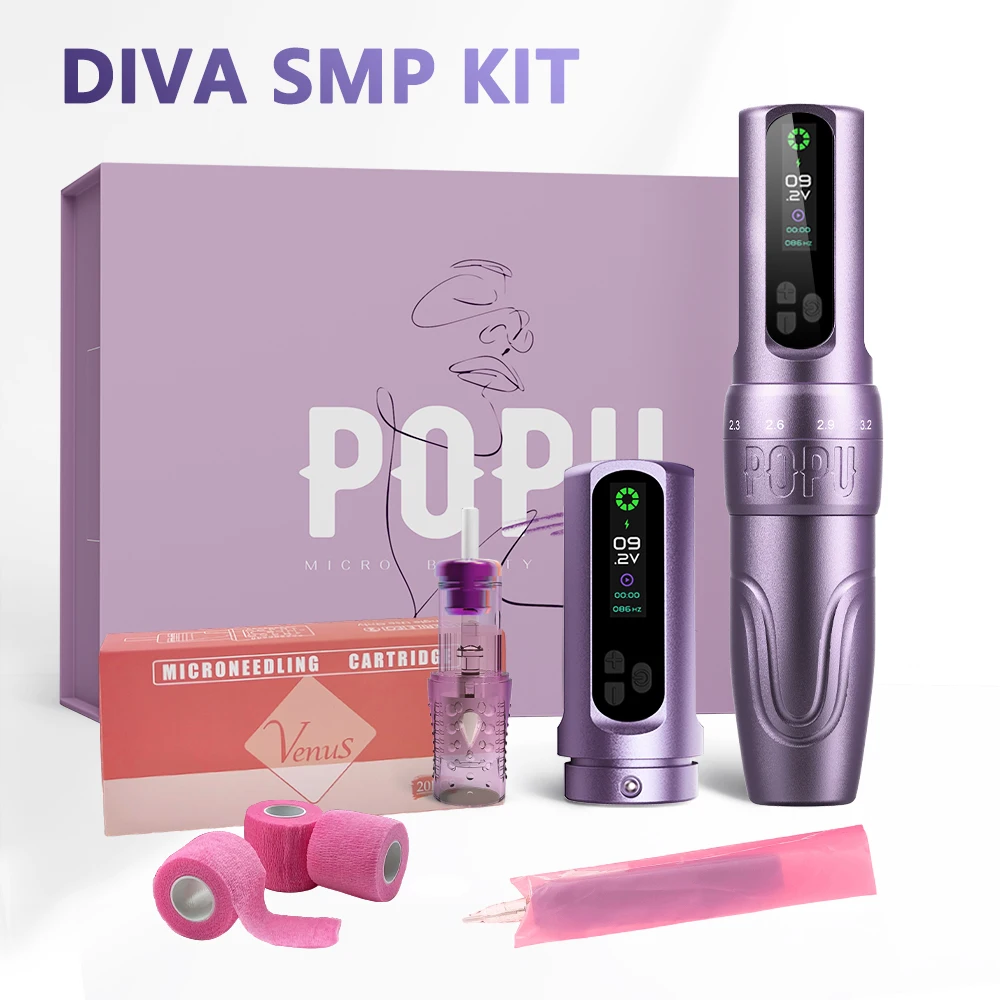 

Комплект POPU DIVA SMP, беспроводная машина для татуировки для перманентного макияжа, аккумулятор 1600 мАч, устройство PMU с регулируемым ходом