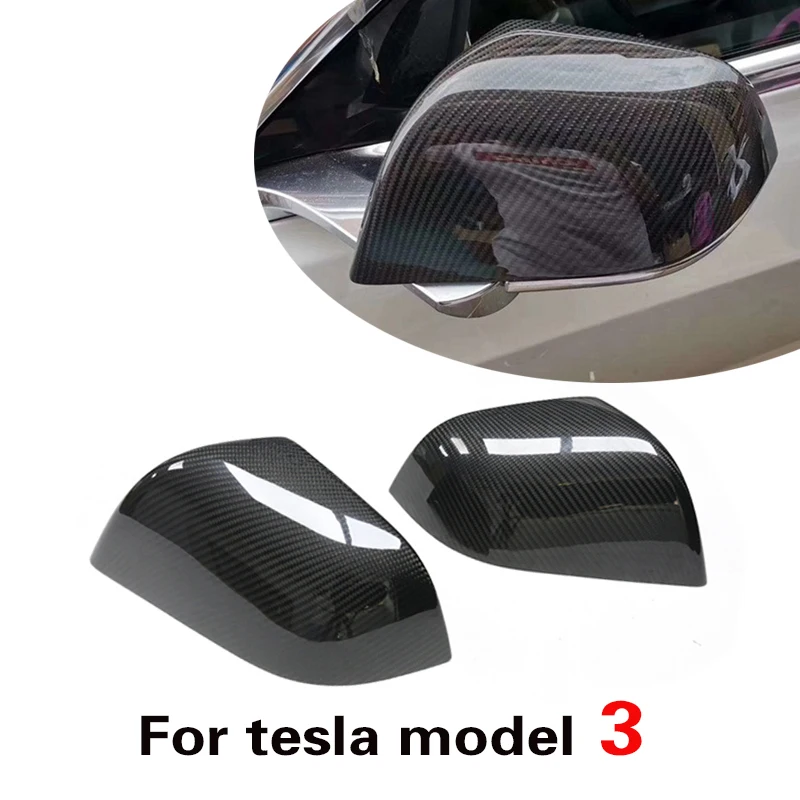 

For Tesla model 3 Dry real carbon fiber rearview mirror shell cover Random forging & light & Matte & honeycomb style add on 2PCS