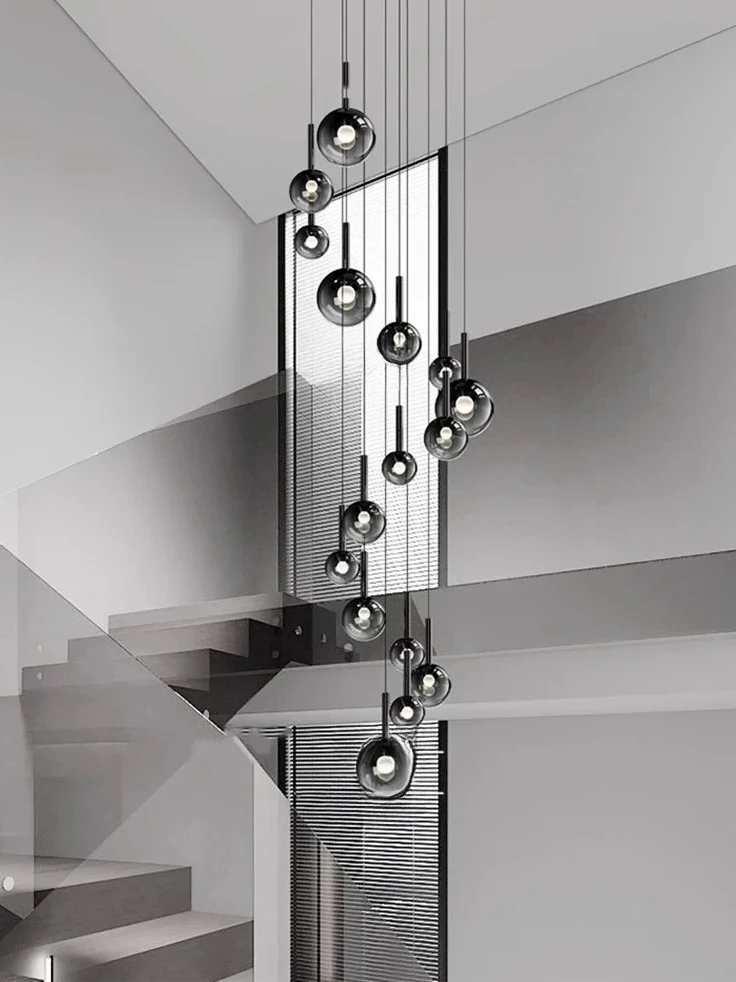 

American simplicity Black Murano glass LED chandelier lustre Creative Design Ceiling for living room Staircase luminaire