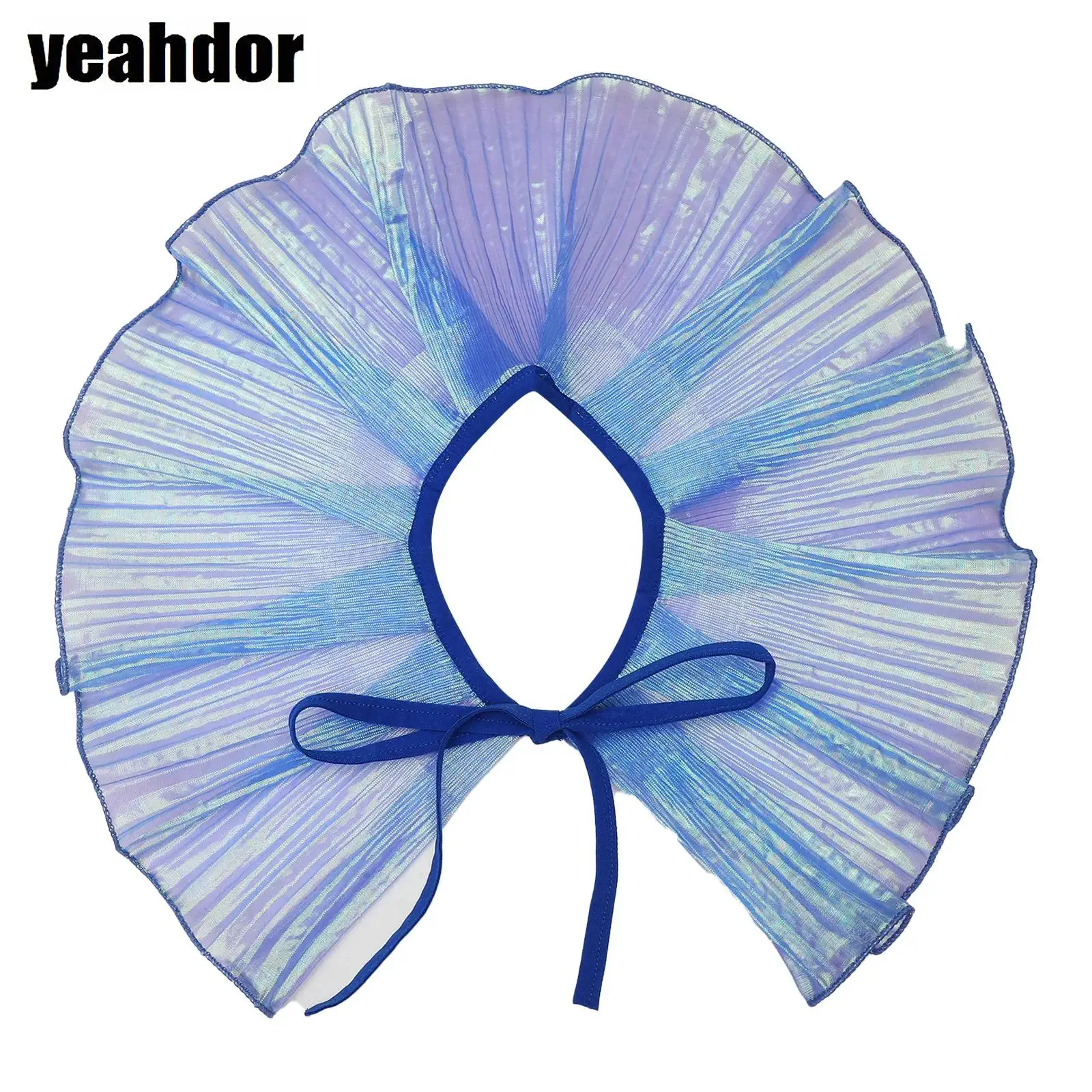 Gradient Color Organza Mermaid Fake Collar Or Cuffs Lace-up Pleated Ruffled Neck Collar Arm Bands Cosplay Costumes Accessory
