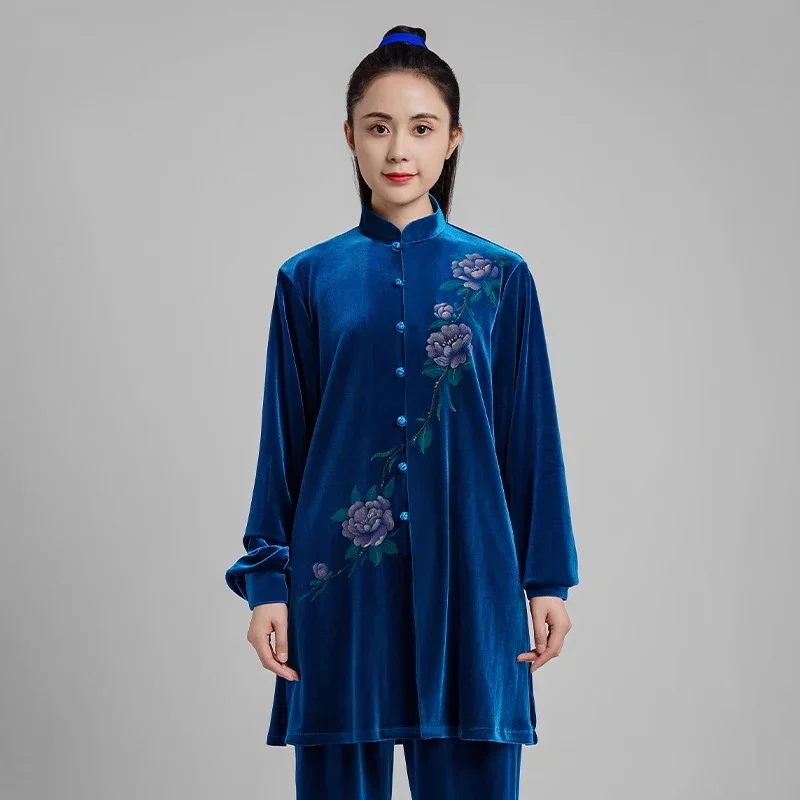 Kun Master Thicken Velvet Taichi Uniform Elegant Winter Martial Arts Suit Embroidery Kung Fu Clothes Taiji for Women