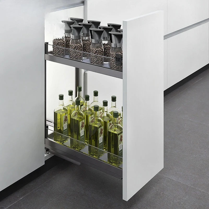 Kitchen Cabinet Pull Basket Open Drawer Mini Seasoning Basket Glass Narrow Cabinet Small Size Seasoning Short Basket