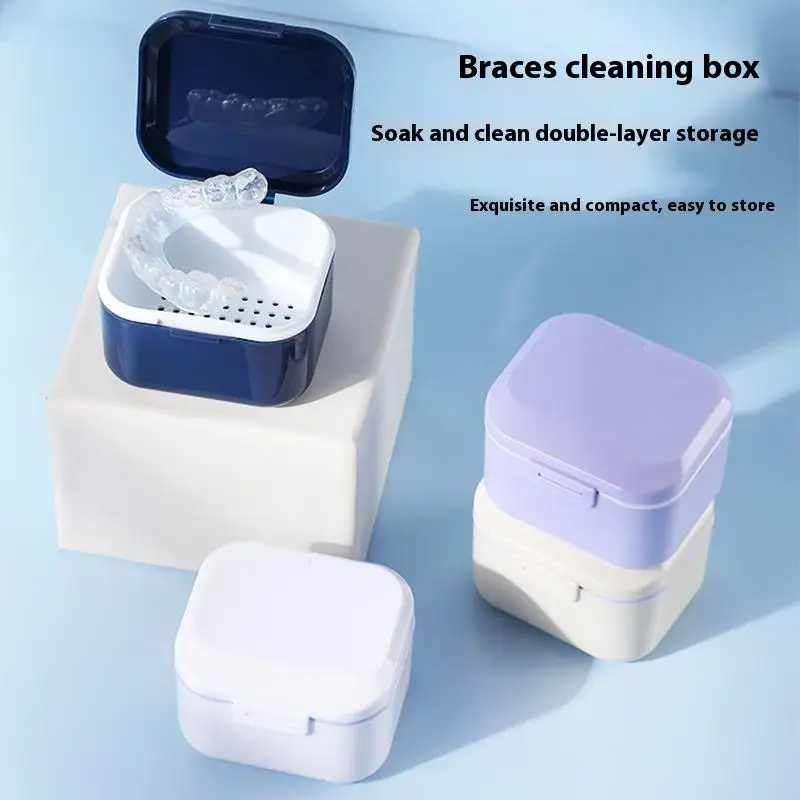 

Retainer Case Portable Mouth Guard Box Oral Cleaning False Teeth Denture Storage Box Teeth Aligner Double Layer Braces Box