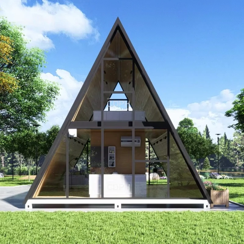 Modern A-Frame House Glass Wall Triangle Cabin Prefabricated Wood Villa Luxury Tiny Home for Scenic Resort and Holiday Inn