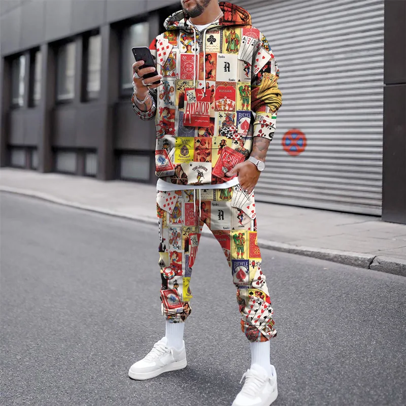 Playing Card 3D Printed Fashion Men's Tracksuit Set Casual Hoodie And Pants 2pcs Sets Autumn Winter Sweashirt Oversized Pullover