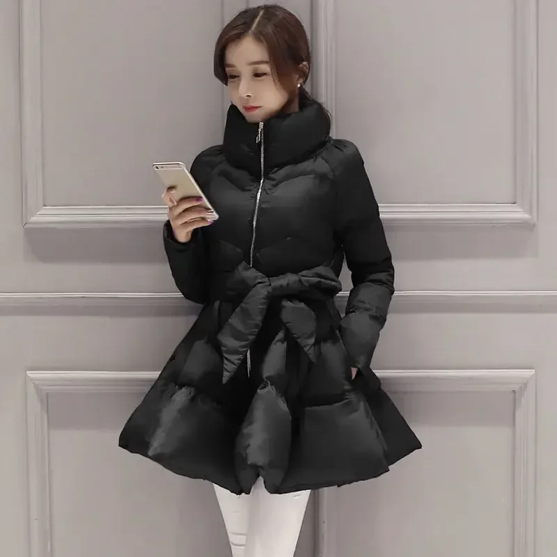 Ladies Winter Coat Women Large Skirt Hem Long Jacket Woman Casual Warm Outerwear Jackets Female Girls Black Clothes PA1038