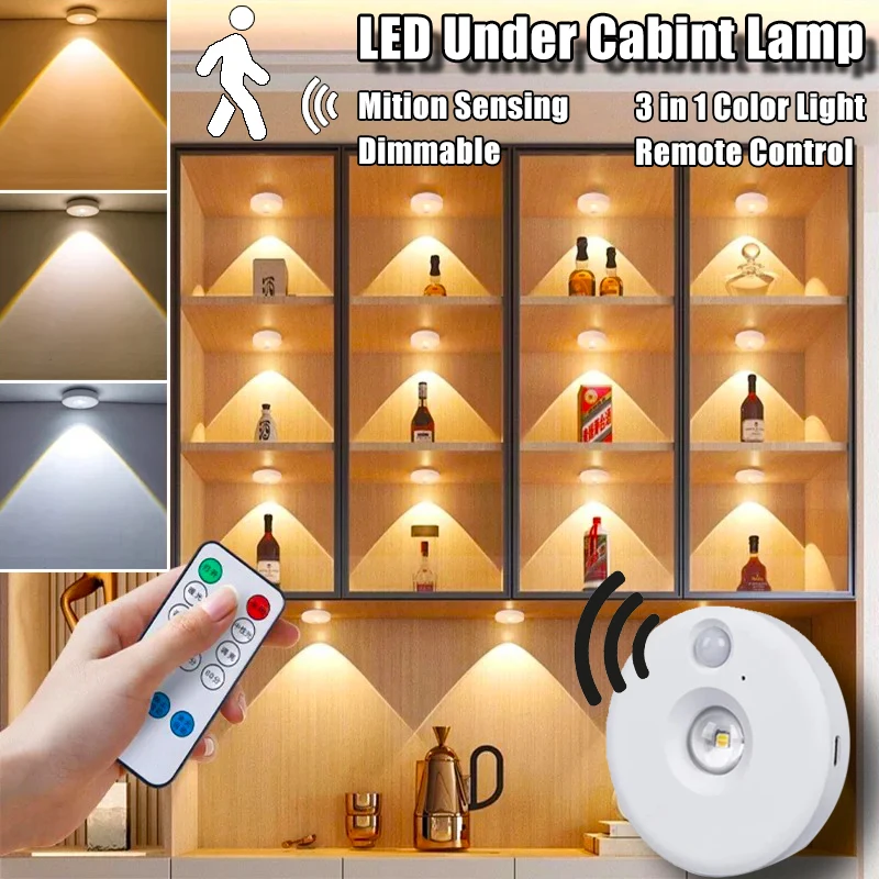 Under Cabint LED Light Motion Sensor Night Lamp Dimmable Rechargeable Wireless Kitchen Lamps Closet Room Aisle Light Detector