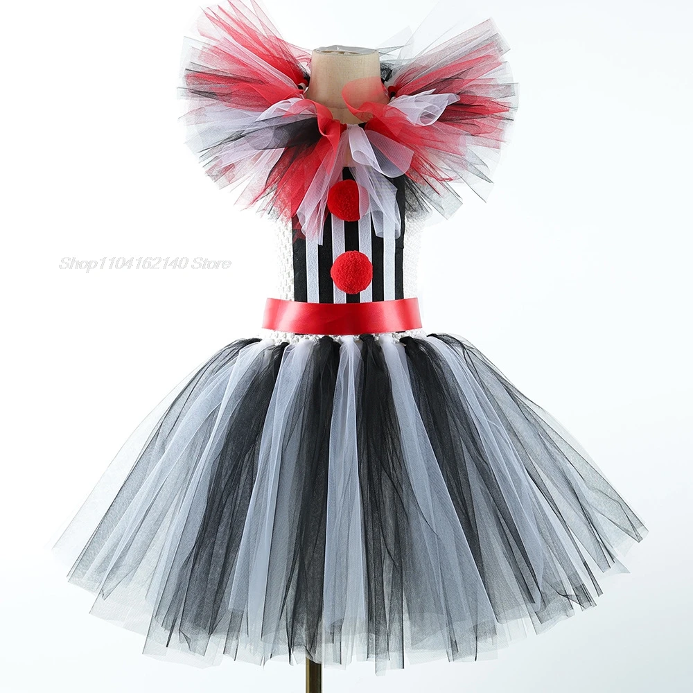 Clown Costumes for Girls Scary Killer Circus Clowns Halloween Tutu Dress Outfit for Kids Carnival Party Creepy Clothes