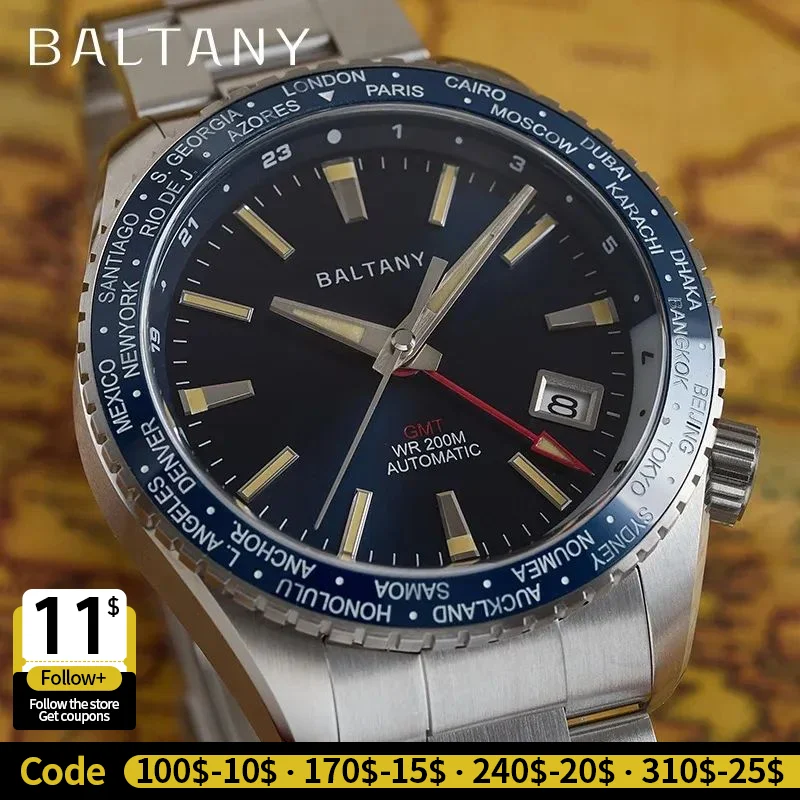 

Baltany 40MM GMT Mechaical Wristwatch Men Automatic Watch S6083 20Bar Waterproof NH34 Stainless Steel Bracelet Sports Watch Men