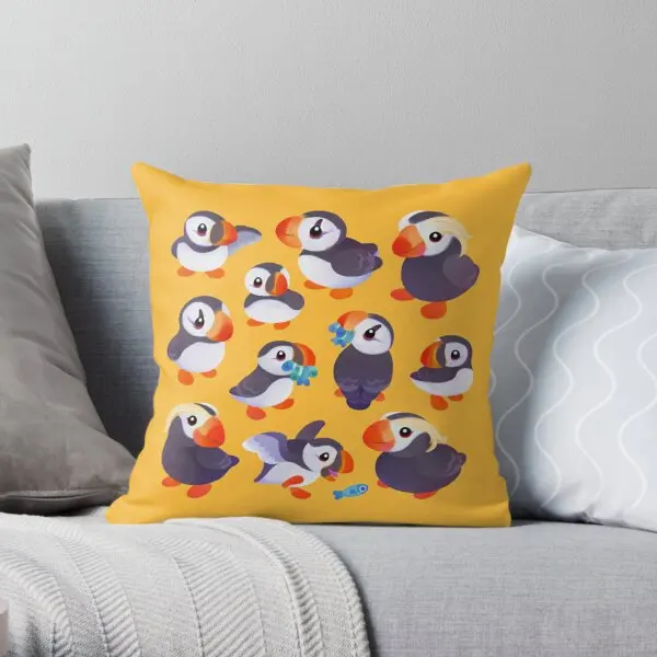 Happy Puffin Yellow  Printing Throw Pillow Cover Office Decor Case Wedding Cushion Fashion Throw Pillows not include One Side