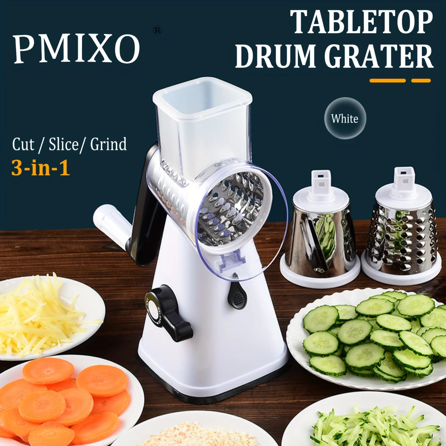 

Cheese Grater with Handle Vegetable Cheese - 3 Drum Blades, Shredder Slicer Grater for for Cheese, Vegetable, Walnut, Chocolate