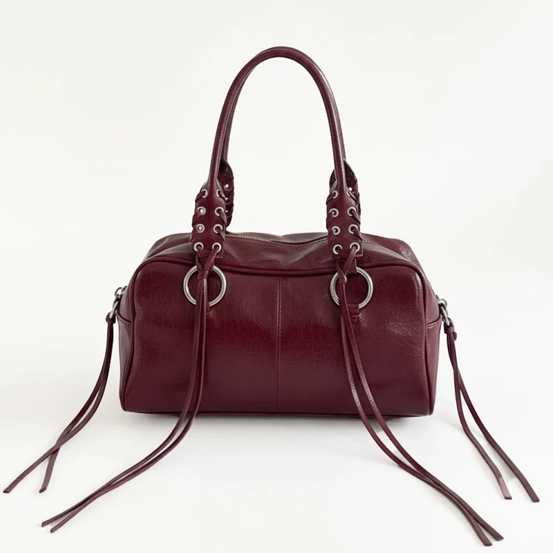 

Retro element design Cowhide weaving Women's office Commuter Bag small size Shoulder Bag Ladies Dumpling shape tote bag