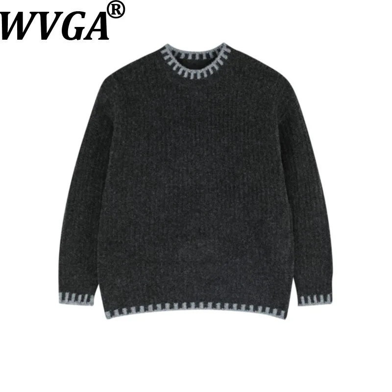 WVGA Autumn Winter New Man Tide O-Neck Vintage Trendy Loose Pullover Sweaters Niche Chic Casual Long Sleeved Tops Ins Y2K W12398