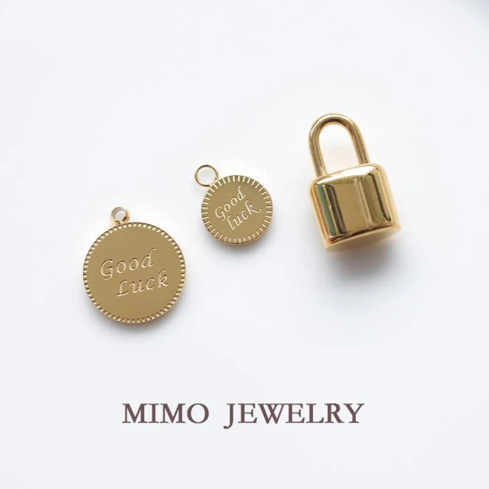Good Luck Small Round Card Round Charms Pendant Supplies DIY Hand Stainless Steel Gold Plated Accessories