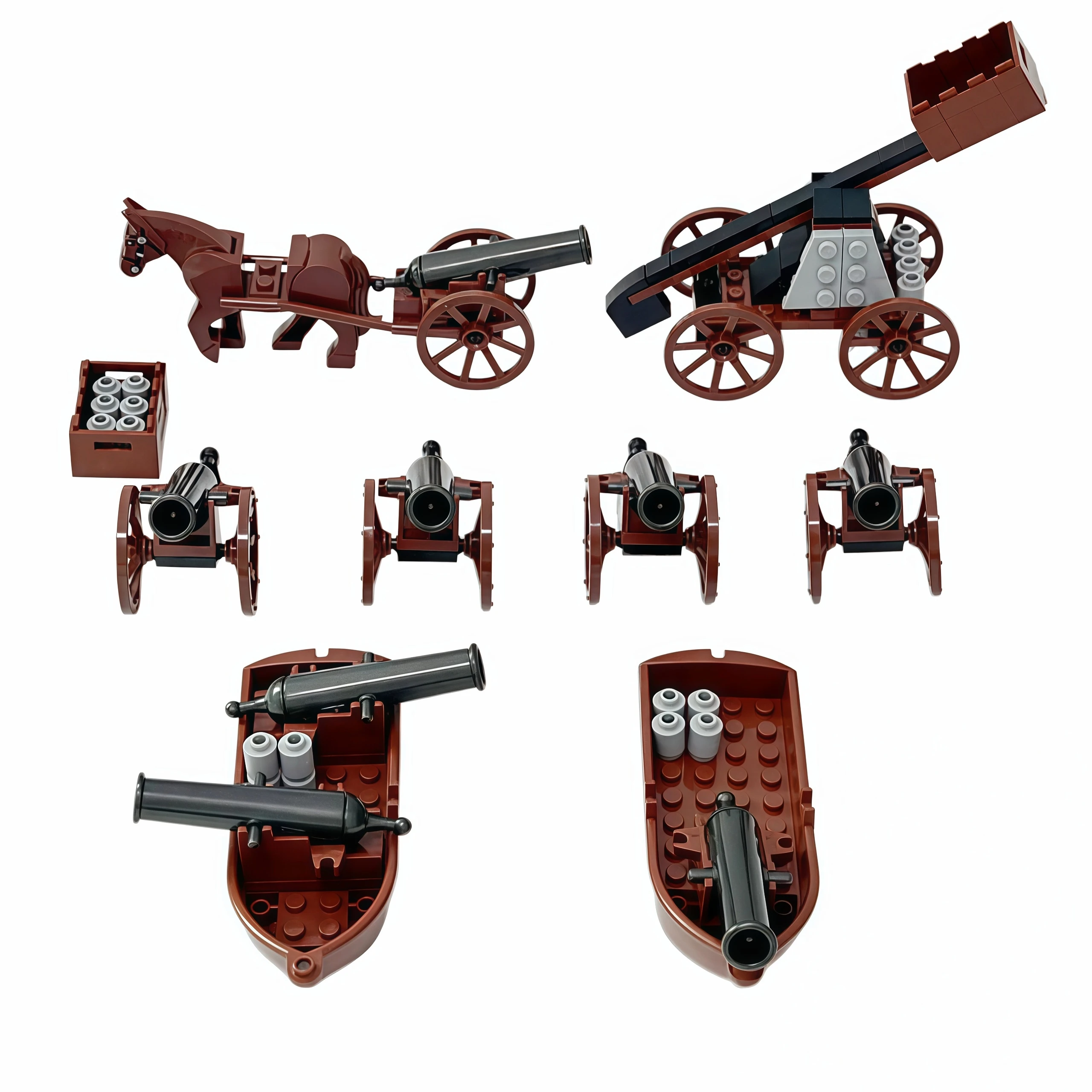 Gunboat Horse Artillery Cart Building Blocks Toys Moc Catapult Cannon Car Blocks Toys for Boys Children Gifts DIY Toy Military