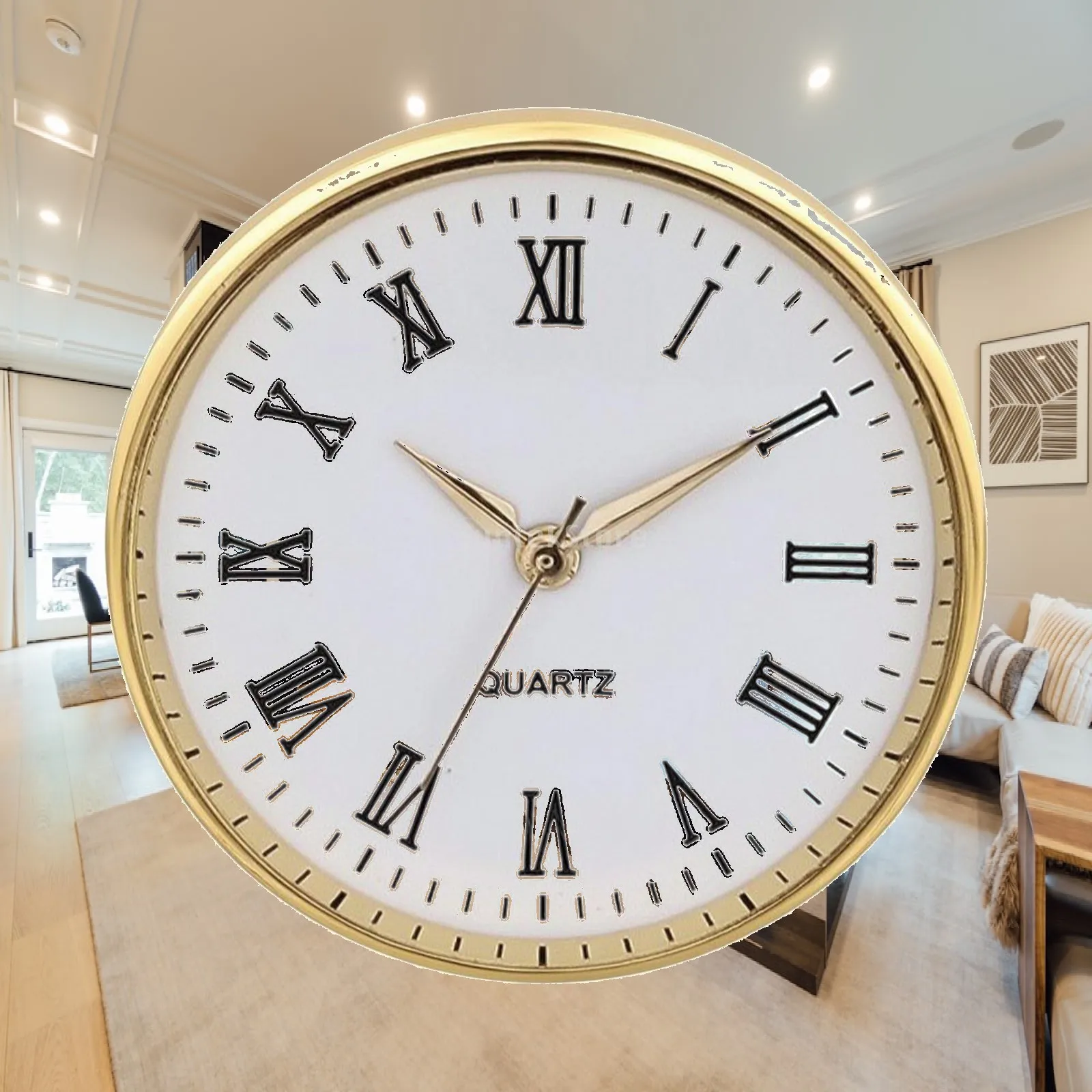 Thin Quartz Clock Insert Metal Case Roman Style Dial with Hour Minute Second Hands for Clock Replacement