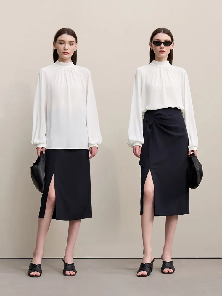 Amii Camicetta da donna 2026 Primavera Nuovo Elegante Pendolare Mezza Dolcevita Camicia in chiffon Manica raglan da donna Solido Allentato Top 12641072