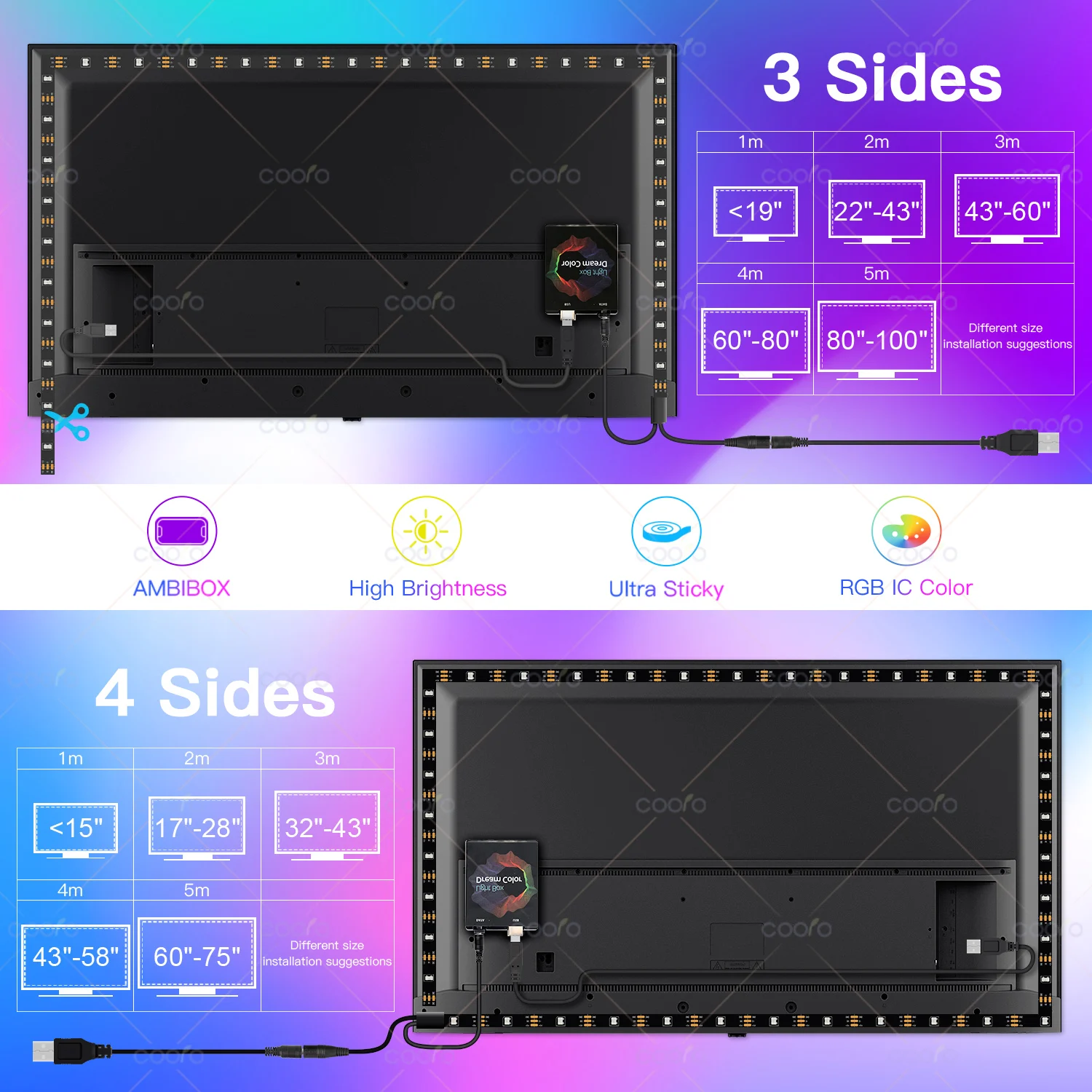 Pantalla de retroiluminación ambiental para Monitor de TV y PC, Kit de tiras de luz LED con efecto Multicolor, sincronización de Color, DC5V, USB,