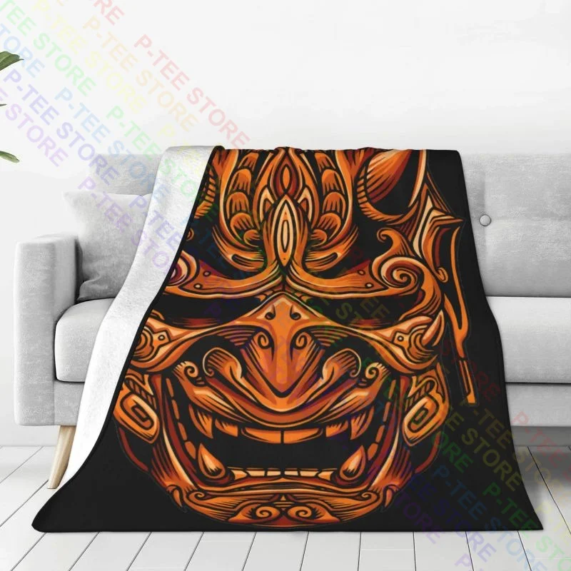 Gold Devil Samurai Mask Guys Punk Japan Yakuza Blanket Casual For Bed Dust Cover Couch Blanket For Sofa Bedroom