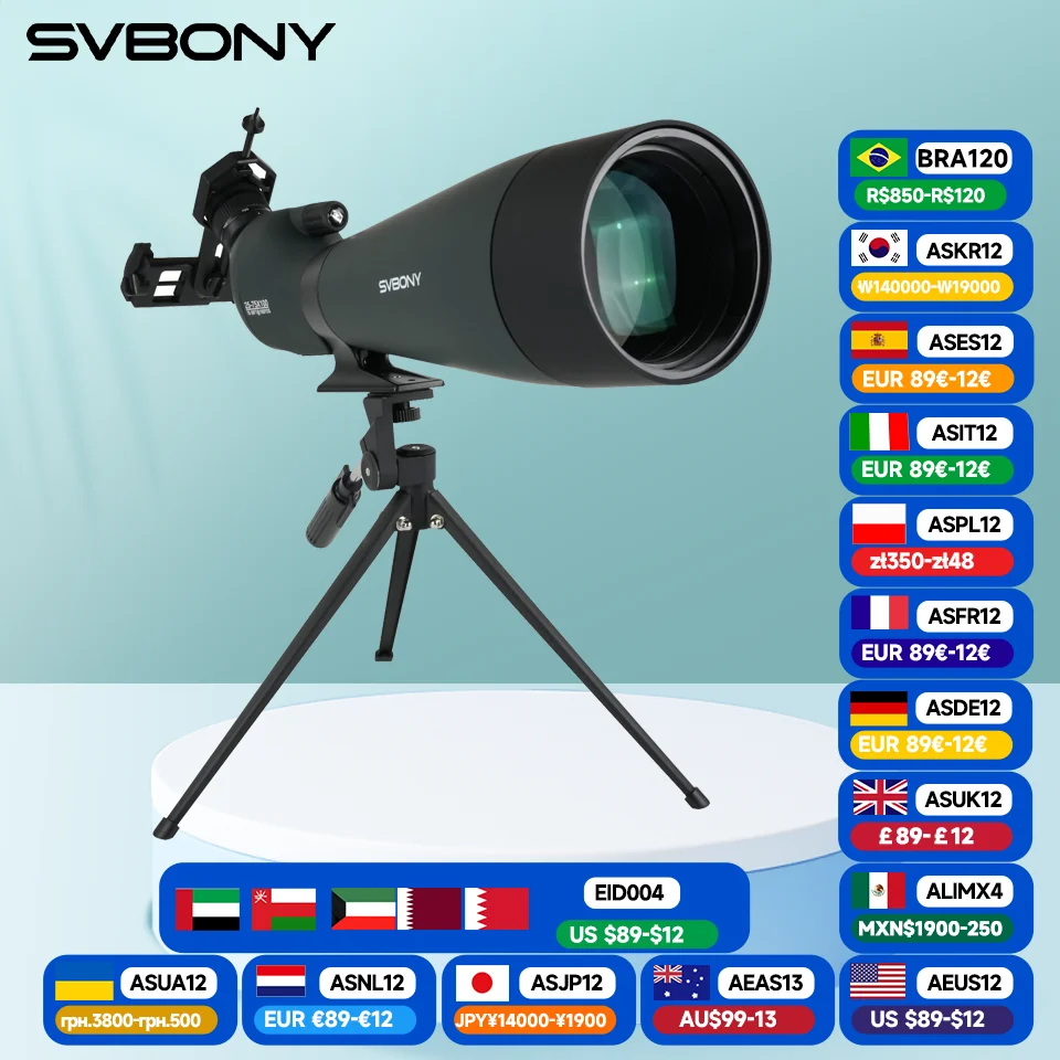 Svbony SV28A 25-75x100/20-60x80  Spotting Scopes, perfect for beginners in archery, for wildlife watching, outdoor adventure