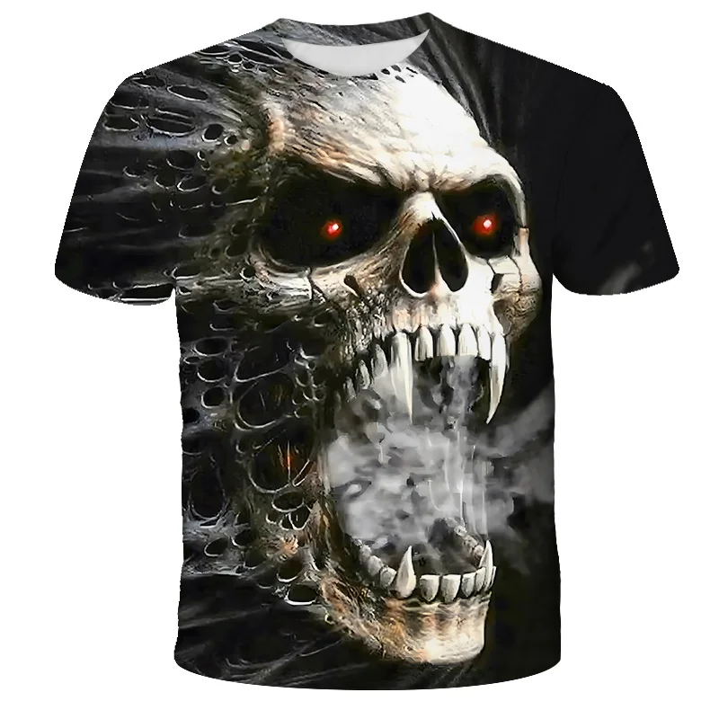 Kids Scary Skull Halloween T-shirt Boys Sports Tee Tops Quick Dry Short Sleeve Children Clothing Grim Reaper Graphics T-shirts