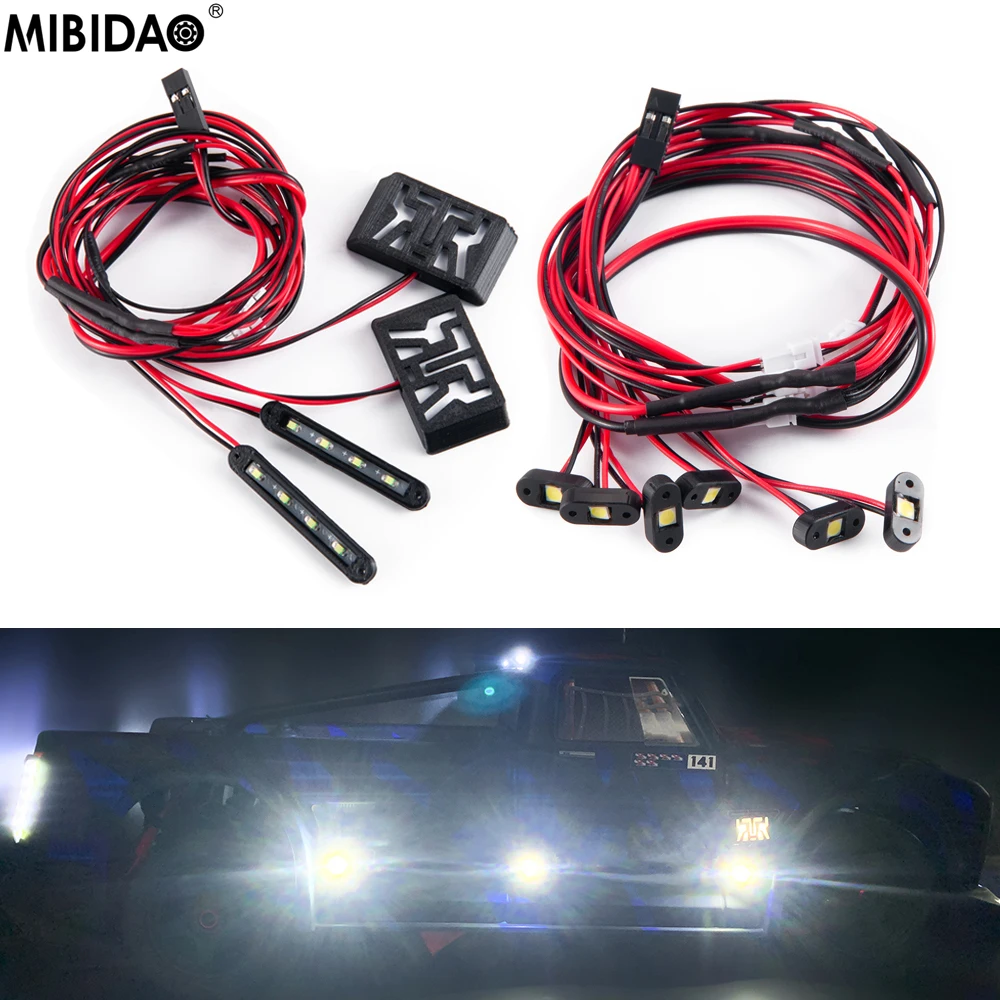 MIBIDAO Front & Rear & Side LED Lights Spotlight Headlight Taillight Lamp Bar For 1/7 INFRACTION 6S BLX V2 RC Crawler Car Parts