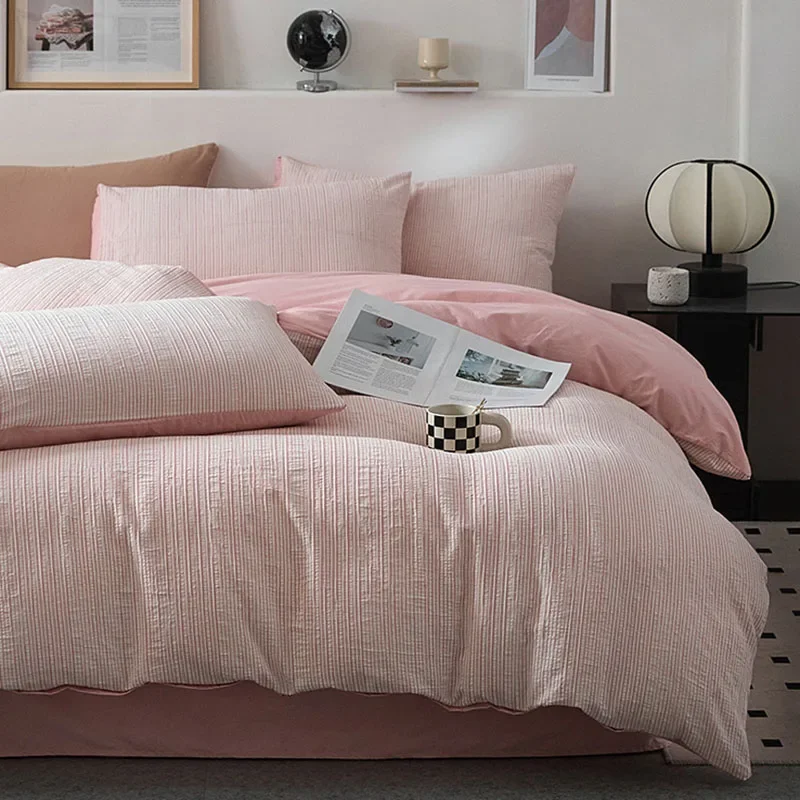 

Nordic Style Pure Cotton Jacquard Bedding Set Super Soft Skin Friendly Striped Duvet Cover Kit Adult Home Bedclothes for Seasons