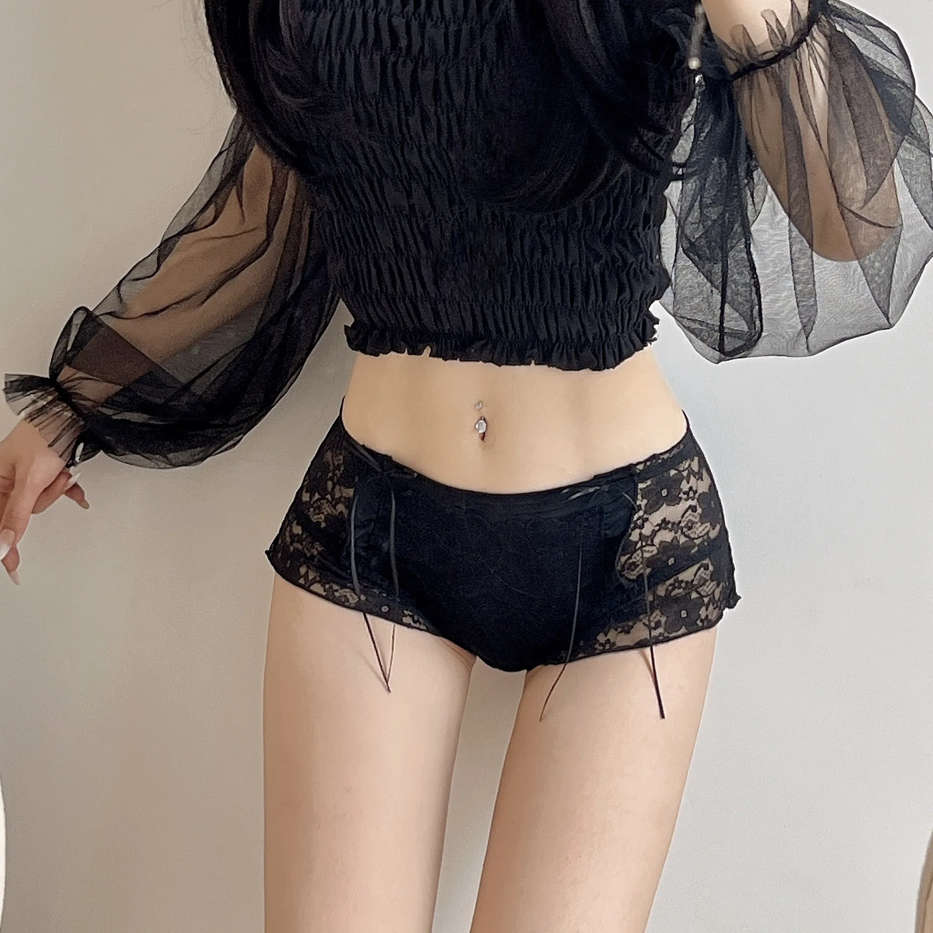 Japanese Lolita High Waist Pants with Sexy Perspective Lace Abdomen and Hip Lifting Women\'s Pants Lingerie Women Panties