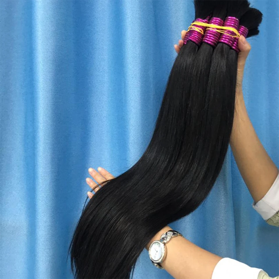 Cabelo humano natural para trançar, reto, duplo desenhado cabelo indiano, pacotes virgens, afro em massa, 100% extensão do cabelo humano, atacado