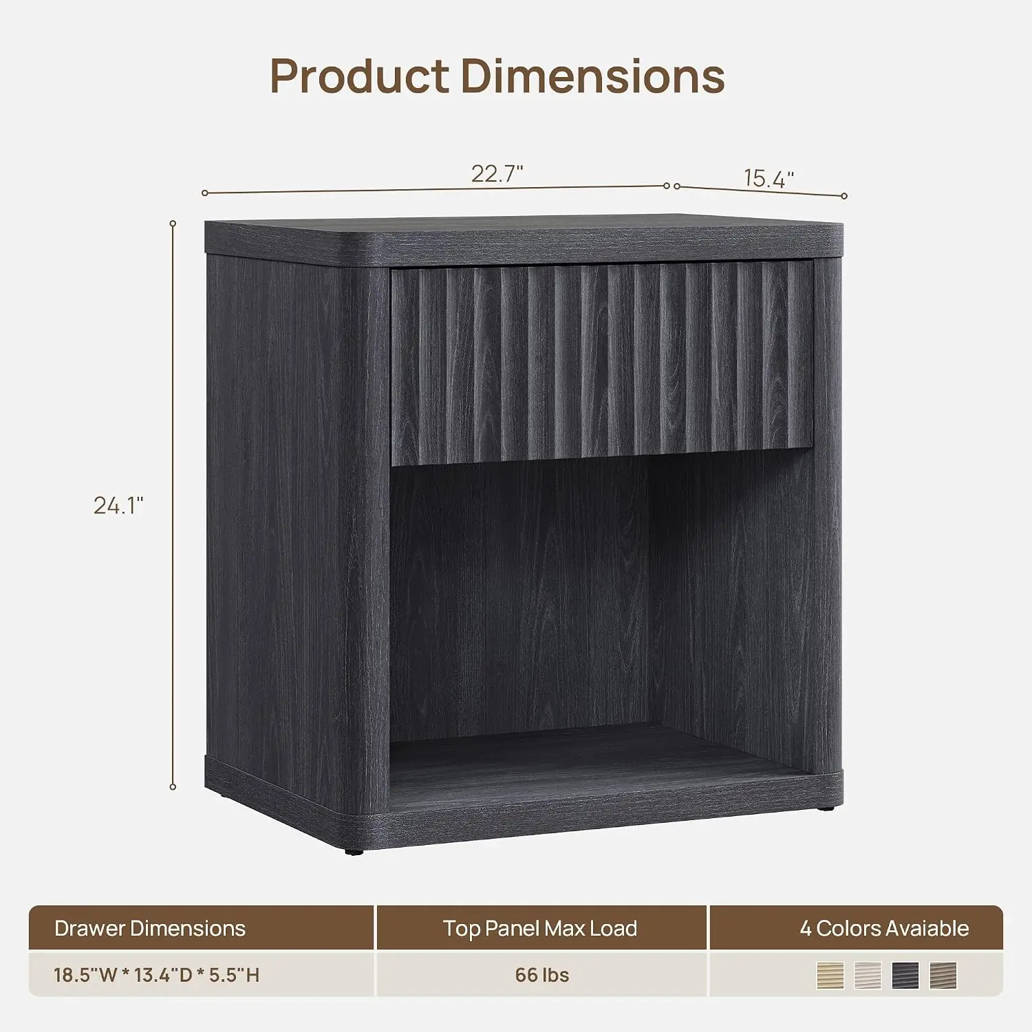 Night Stand Nightstand with Drawer Storage Fluted Bed Side Table End Table Large Modern Wide Bedside Mid Century Night Stands fo