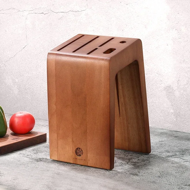 

Резиновая деревянная подставка для ножей n-образной формы, 6 отверстий Santoku, держатель для ножей шеф-повара, кухонный блок для ножей, подставка для хранения ножей, аксессуары